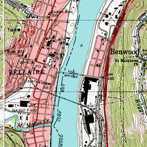Topographic Map of Bellaire Bridge, WV
