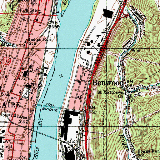 Topographic Map of Benwood Methodist Church, WV