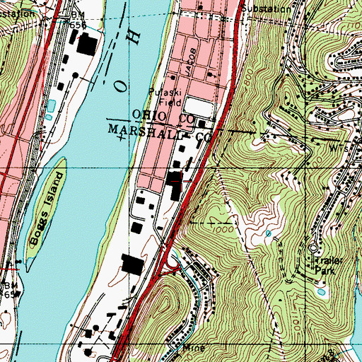 Topographic Map of Benwood Plaza Shopping Center, WV