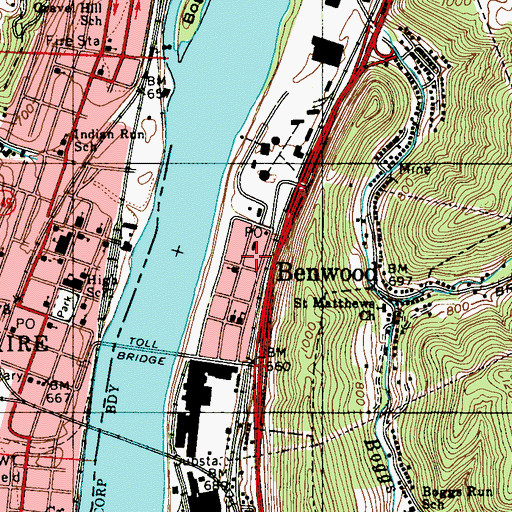 Topographic Map of Benwood Youth Center, WV
