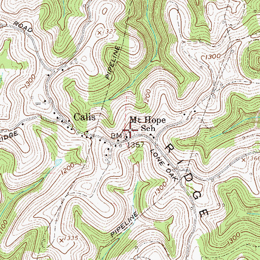 Topographic Map of Mount Hope Cemetery, WV