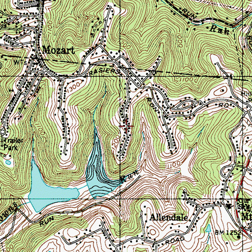 Topographic Map of Mozart Meadows, WV