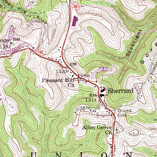 Topographic Map of Pleasant Hill Cemetery, WV