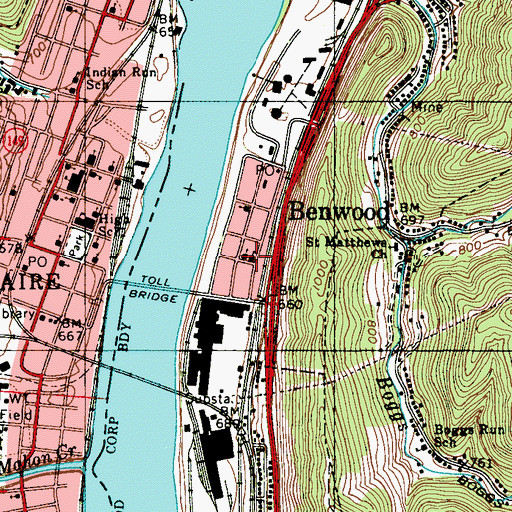 Topographic Map of Saint Johns School, WV
