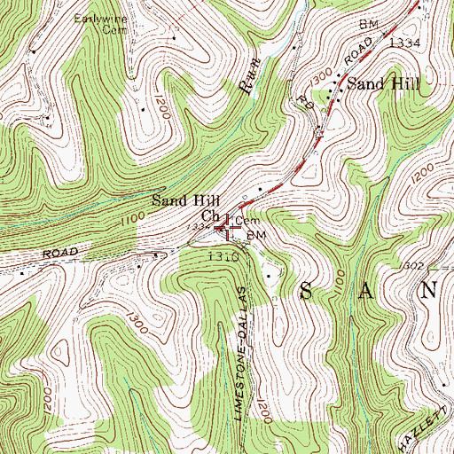Topographic Map of Sand Hill Cemetery, WV