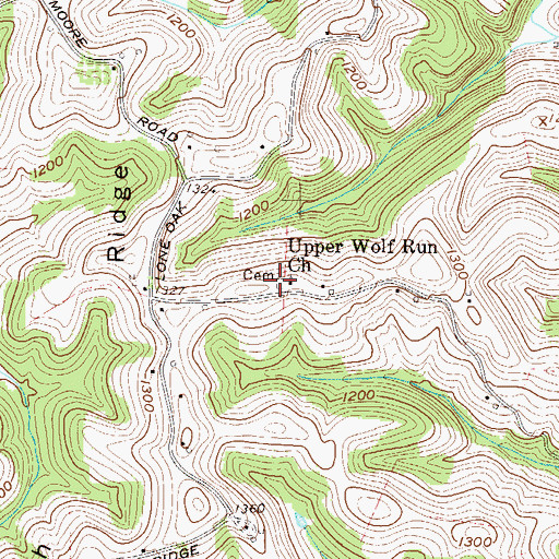 Topographic Map of Wolf Run Cemetery, WV