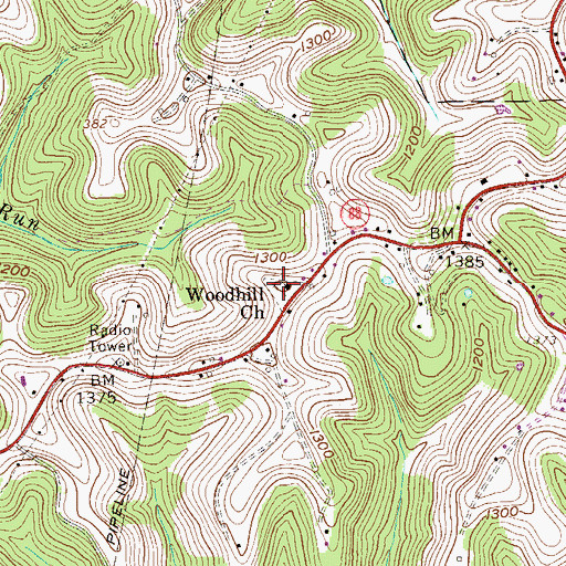 Topographic Map of Wood Hill Cemetery, WV