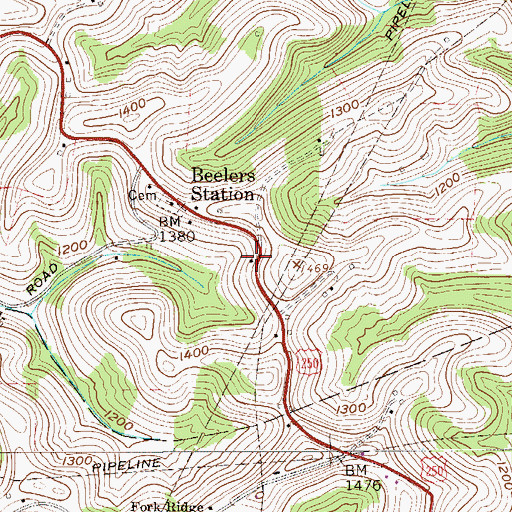 Topographic Map of Beelers Station School (historical), WV