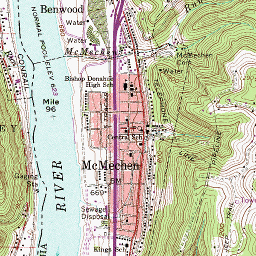 Topographic Map of Benwood-McMechen Public Library, WV