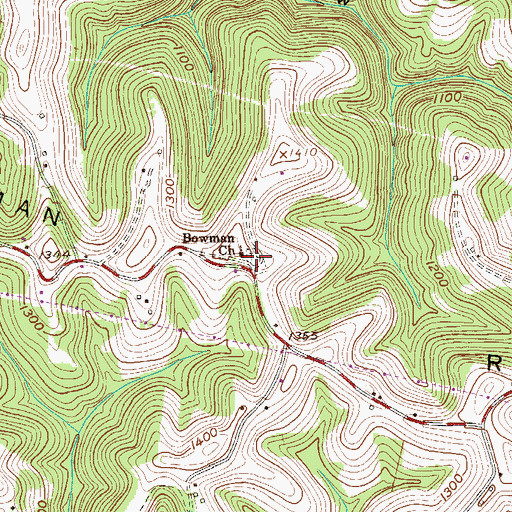 Topographic Map of Bowman Cemetery, WV