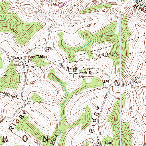 Topographic Map of Fork Ridge Cemetery, WV