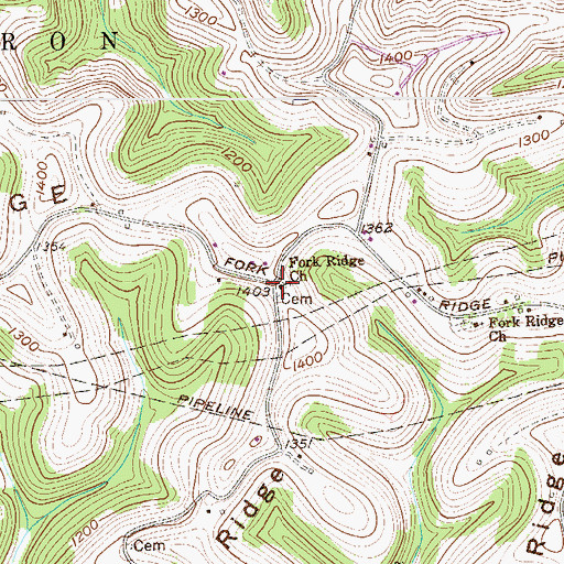 Topographic Map of Fork Ridge Cemetery, WV