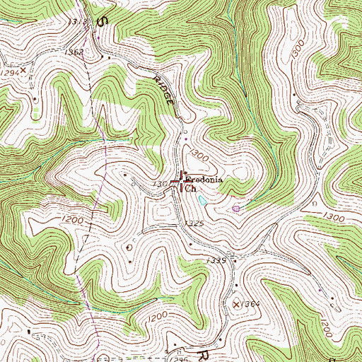 Topographic Map of Fredonia Cemetery, WV