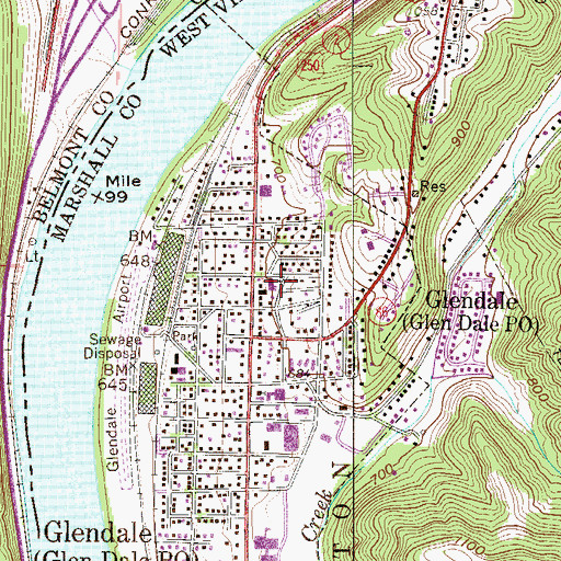 Topographic Map of Glen Dale Post Office, WV