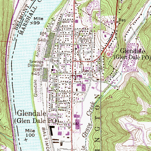 Topographic Map of Glen Dale United Methodist Church, WV