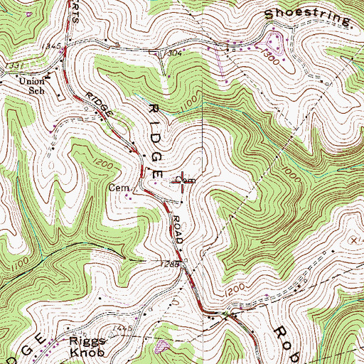 Topographic Map of Jefferson - Staniford Cemetery, WV