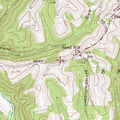 Topographic Map of Lower Sand Hill School (historical), WV