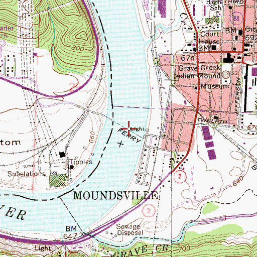 Topographic Map of Moundsville Bridge, WV
