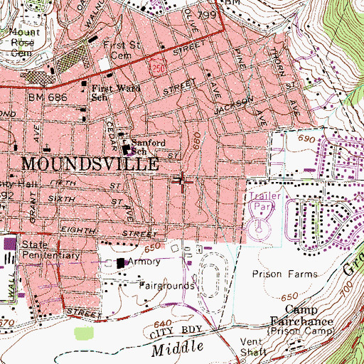 Topographic Map of Moundsville Christian School (historical), WV