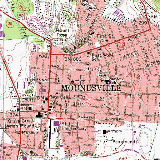 Topographic Map of Moundsville Post Office, WV
