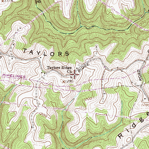 Topographic Map of Taylors Ridge Cemetery, WV