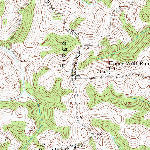 Topographic Map of Upper Wolf Run School (historical), WV