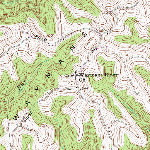 Topographic Map of Waymans Ridge School (historical), WV