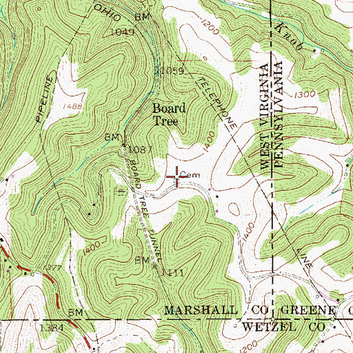 Topographic Map of Board Tree Cemetery, WV