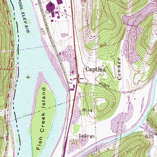Topographic Map of Captina-Graysville School (historical), WV