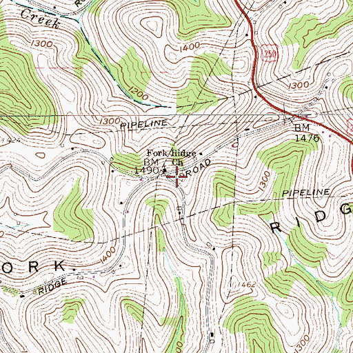 Topographic Map of Fork Ridge Cemetery, WV