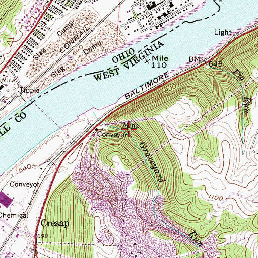 Topographic Map of Ireland Mine, WV