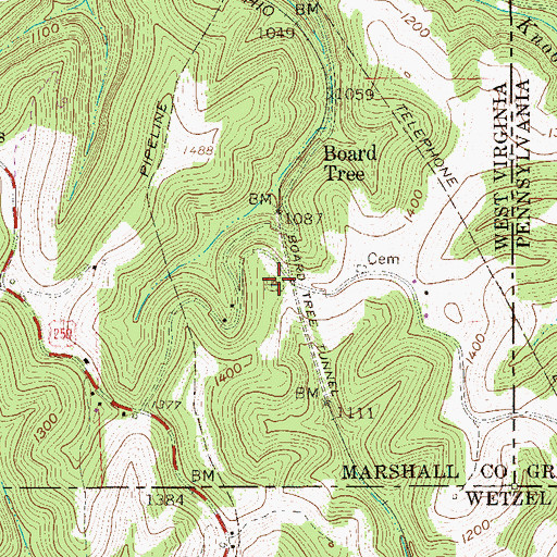 Topographic Map of Ridge Ridge Cemetery, WV