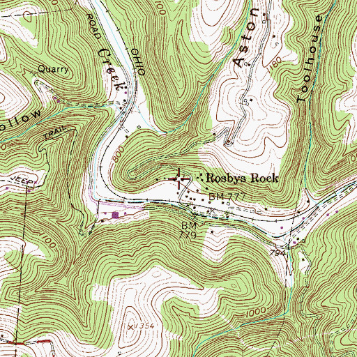 Topographic Map of Rosbys Rock School (historical), WV