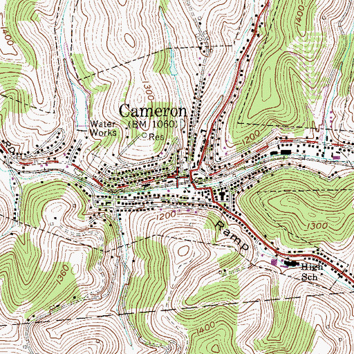 Topographic Map of Cameron City Hall, WV