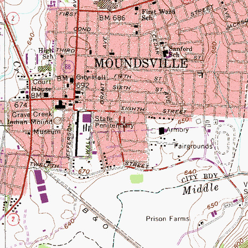 Topographic Map of Moundsville Christian Assembly of God Church, WV