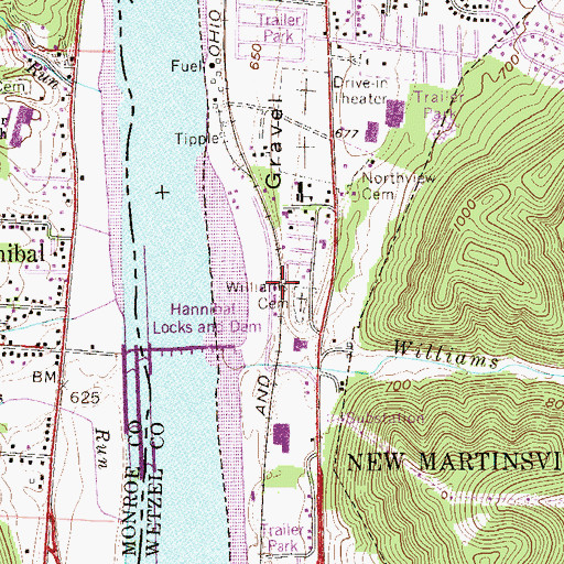 Topographic Map of Hannibal Station (historical), WV