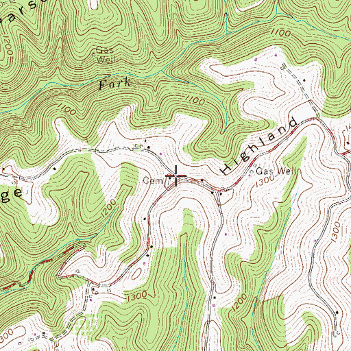 Topographic Map of Highland Cemetery, WV