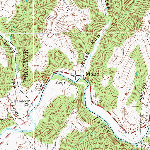 Topographic Map of Hemlock School (historical), WV