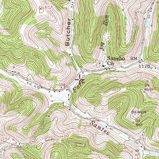 Topographic Map of Butcher Fork, WV