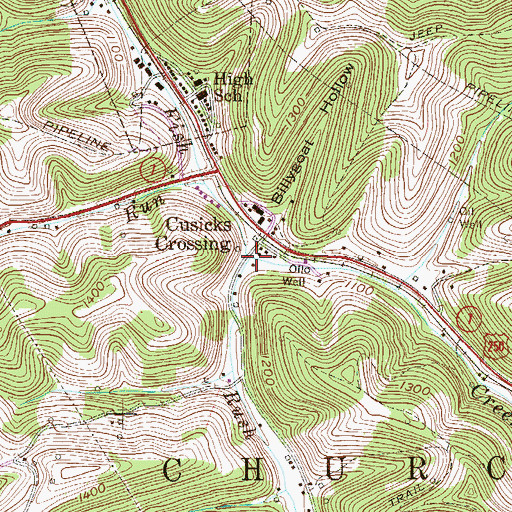 Topographic Map of Fish Creek Covered Bridge, WV