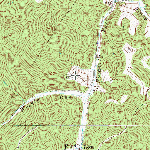 Topographic Map of Fluhartys Cemetery, WV