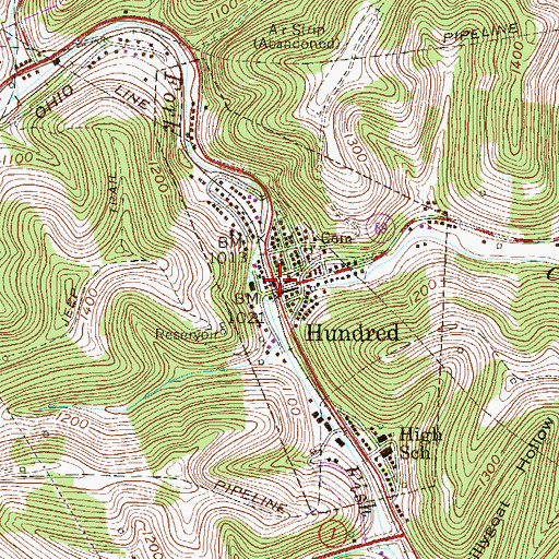 Topographic Map of Hundred Post Office, WV
