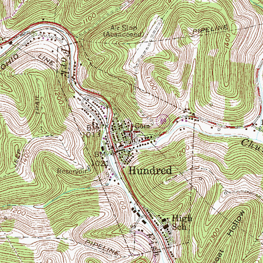 Topographic Map of Hundred United Methodist Church, WV