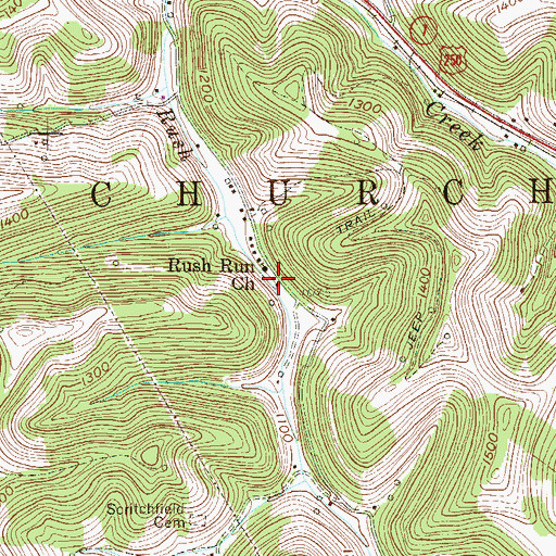 Topographic Map of Rush Run School (historical), WV