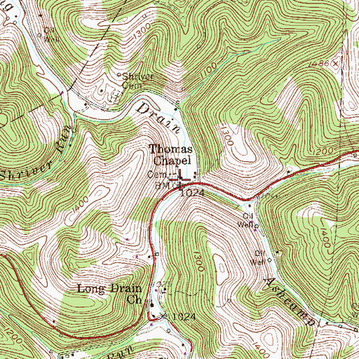 Topographic Map of Thomas Cemetery, WV