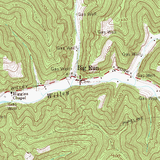 Topographic Map of Willey Cemetery, WV