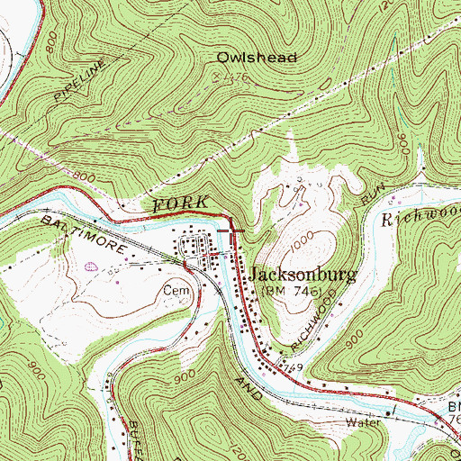 Topographic Map of Jacksonburg Post Office, WV