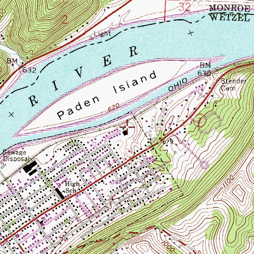 Topographic Map of Paden City Elementary School, WV