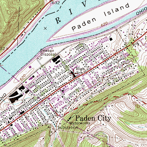 Topographic Map of Paden City High School, WV