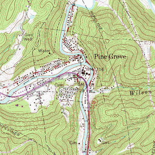Topographic Map of Pine Grove Post Office, WV